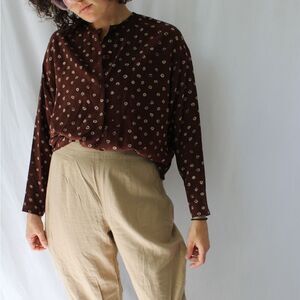 Ellen Tracy Brown Printed Long-Sleeve Blouse